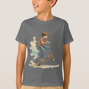 Boy on a Kick Scooter Sport Fun  Silhouette T-Shirt