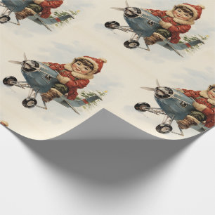 Boy on Aeroplane Vintage Christmas Art Wrapping Paper