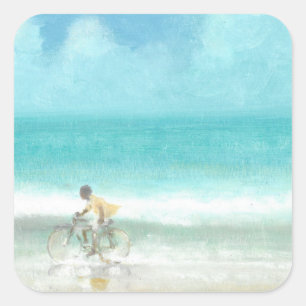 Boy on Bicycle  3 Square Sticker