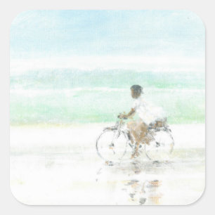 Boy on Bicycle Square Sticker