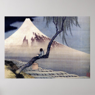 Boy on Mount Fuji, Hokusai Poster