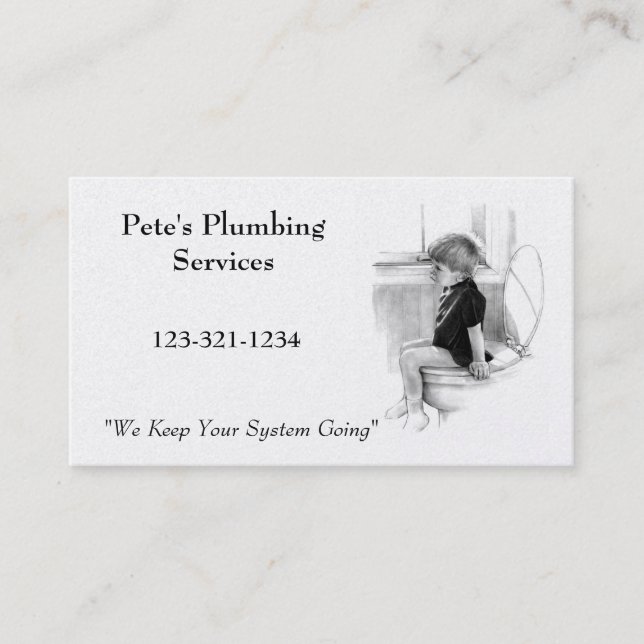 BOY ON POTTY: Plumber BUSINESS: Pencil Art Business Card (Front)