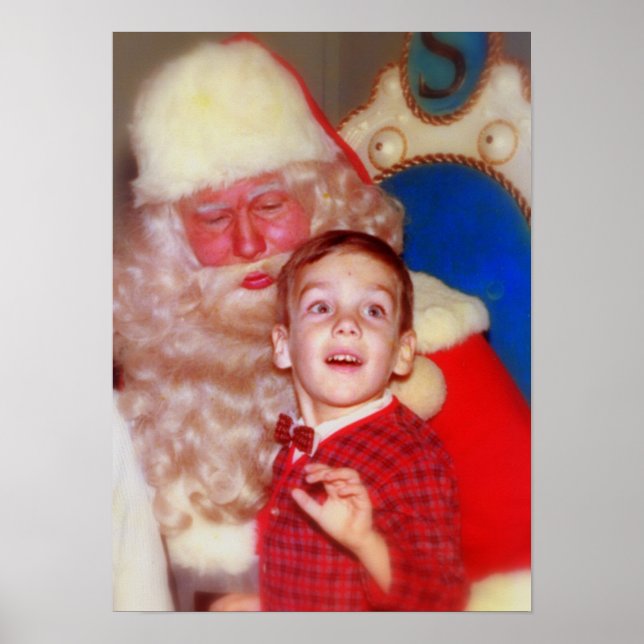 Boy on Santa's Lap - Nostalgic Photo Santa Claus Poster (Front)
