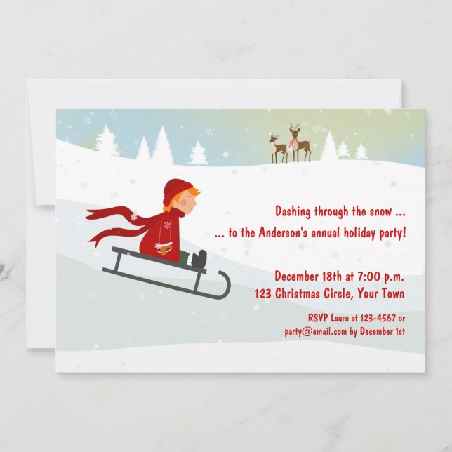 Boy on Sled, Winter Holiday Invitation (Front)