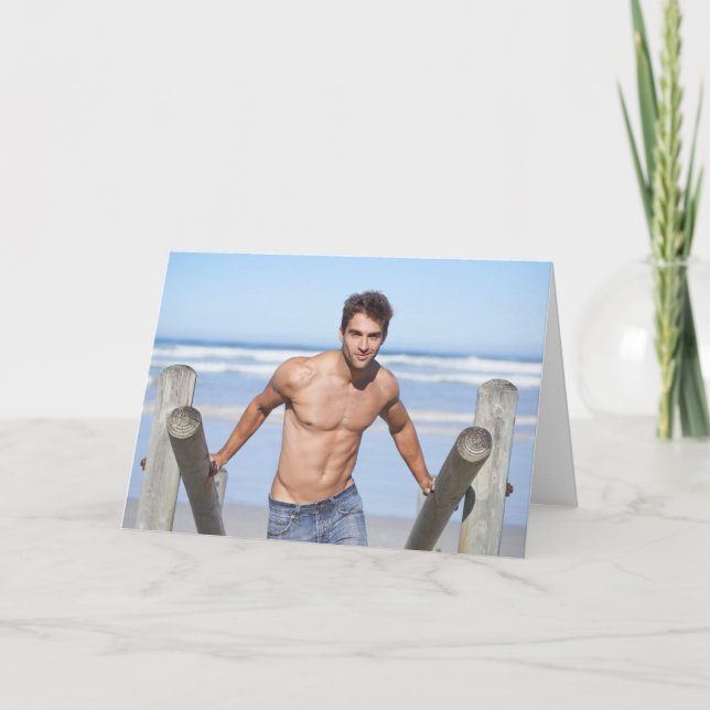 Boy on the Beach Hot Guy Greetings Card (Front)