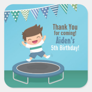 Boy on Trampoline Kids Birthday Party Stickers