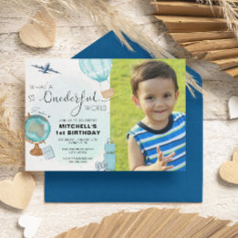 Boy ONEderful Hot Air Balloon First Birthday Invitation