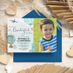 Boy ONEderful Hot Air Balloon First Birthday Invitation