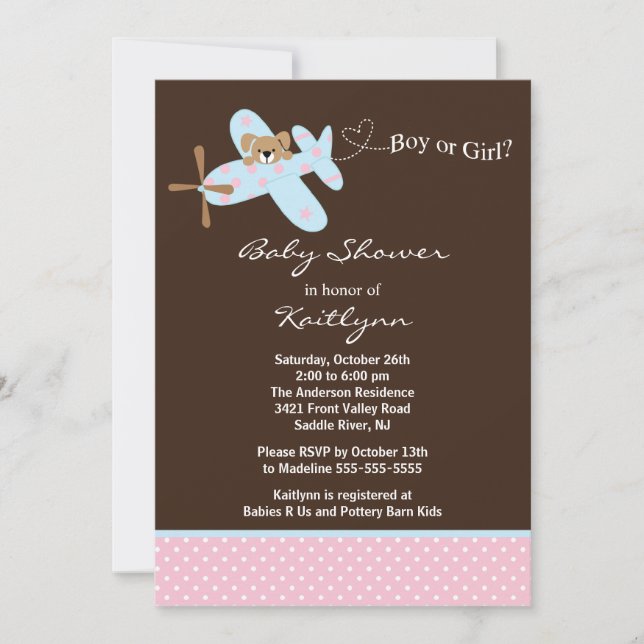 Boy or Girl Aeroplane Baby Shower Invitation (Front)