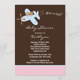 Boy or Girl Aeroplane Baby Shower Invitation
