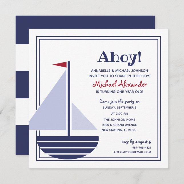 boy or girl ANY AGE sailboat BIRTHDAY PARTY Invitation (Front/Back)