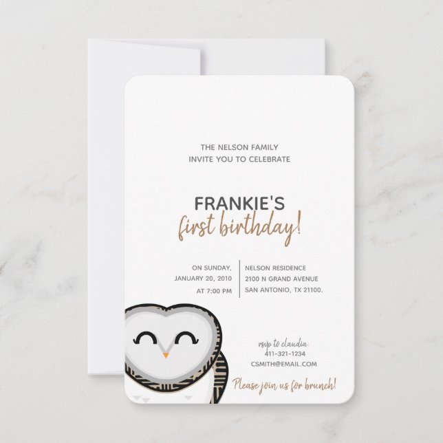 boy or girl ANY AGE woodland OWL BIRTHDAY party Invitation (Front)