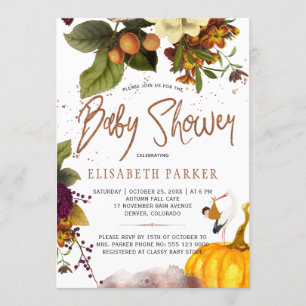 Boy or girl autumn fall rusty floral baby shower invitation
