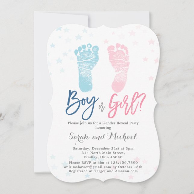 Boy or Girl Baby feet Gender Reveal Invitation (Front)