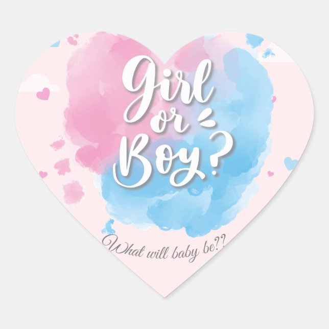 Boy or girl baby feet gender reveal party heart sticker (Front)