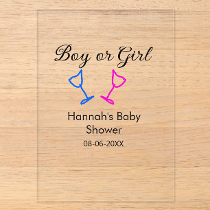 Boy or girl baby shower pink blue glass name date acrylic invitations