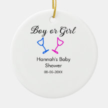 Boy or girl baby shower pink blue glass name date 