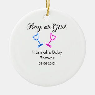 Boy or girl baby shower pink blue glass name date ceramic ornament