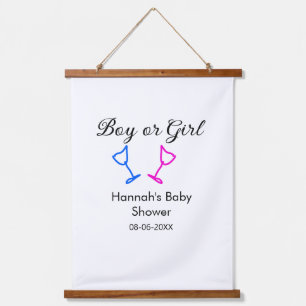 Boy or girl baby shower pink blue glass name date hanging tapestry
