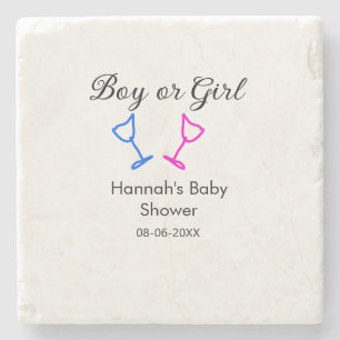 Boy or girl baby shower pink blue glass name date  stone coaster