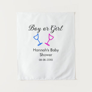 Boy or girl baby shower pink blue glass name date  tapestry