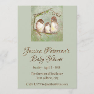 Boy or Girl Baby Shower Sweet Little Bird Family Invitation