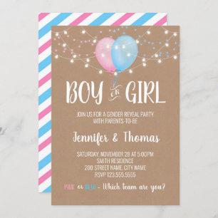 Boy or Girl Balloons Gender Reveal Invitation