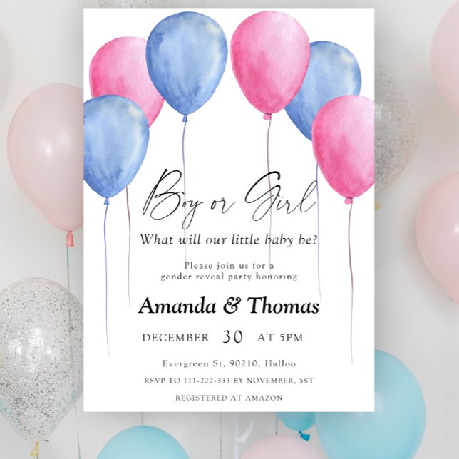 Boy or girl - Balloons - gender reveal Invitation (Creator Uploaded)