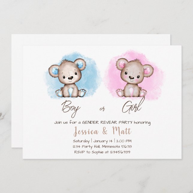 Boy or Girl Bear Gender Reveal Party Invitation (Front/Back)