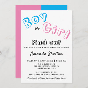 Boy or Girl Blue Pink Gender Reveal Baby Shower Invitation