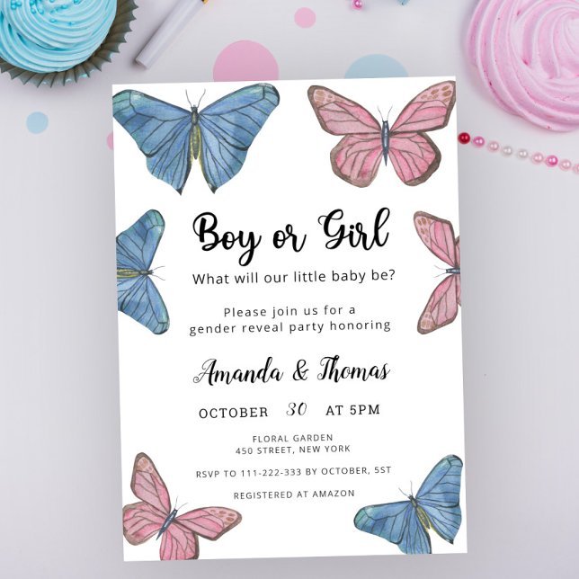 Boy or Girl! Butterflies - Gender Reveal  Invitation (Creator Uploaded)