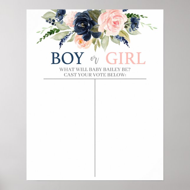 Boy or Girl chart, Guess the Gender Poster (Front)