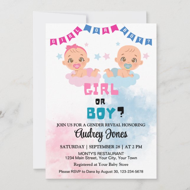 Boy or Girl Cute Gender Reveal Baby Shower Invitation (Front)