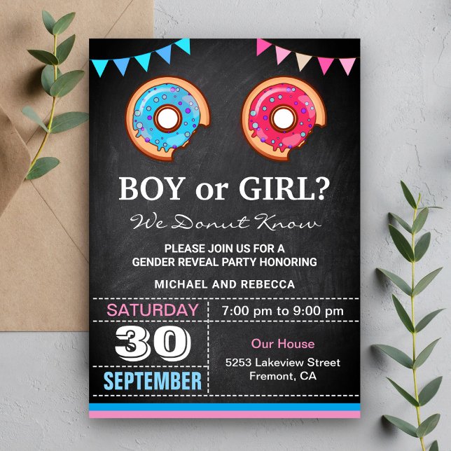 Boy or Girl Doughnut Gender Reveal Party Invitation (Creator Uploaded)