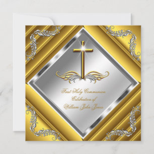 Boy or Girl First Holy Communion Gold Silver 3 Invitation
