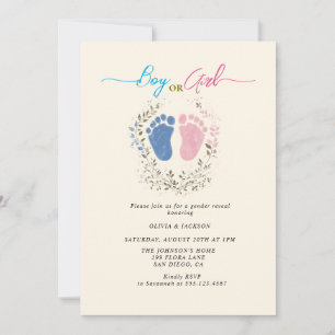 Boy or Girl footsteps Gender Reveal Party Invitation