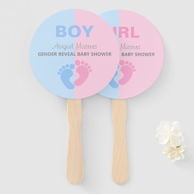 Boy or Girl Gender Reveal Baby Shower Baby Feet Ha Hand Fan (Front and Back)