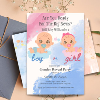 Boy or girl gender reveal baby shower invitation