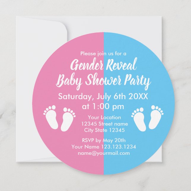 Boy or girl gender reveal baby shower party custom invitation (Back)