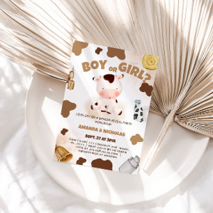 Boy or Girl Gender Reveal Cow Boho Rustic Invitation