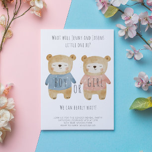 Boy or Girl Gender Reveal cute sleeping Bears Invitation