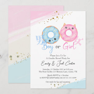 Boy or Girl Gender Reveal Donut Cute Kawaii Invitation