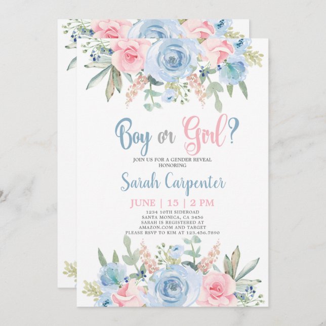 Boy or Girl Gender Reveal Invitation (Front/Back)