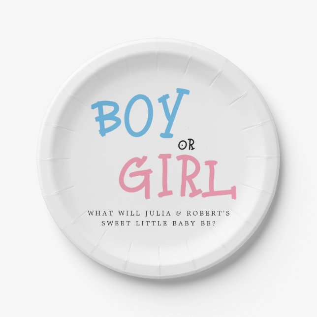 Boy or Girl Gender Reveal  Paper Plate (Front)