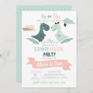 Boy or Girl Gender Reveal Watercolor Dinosaur Invitation