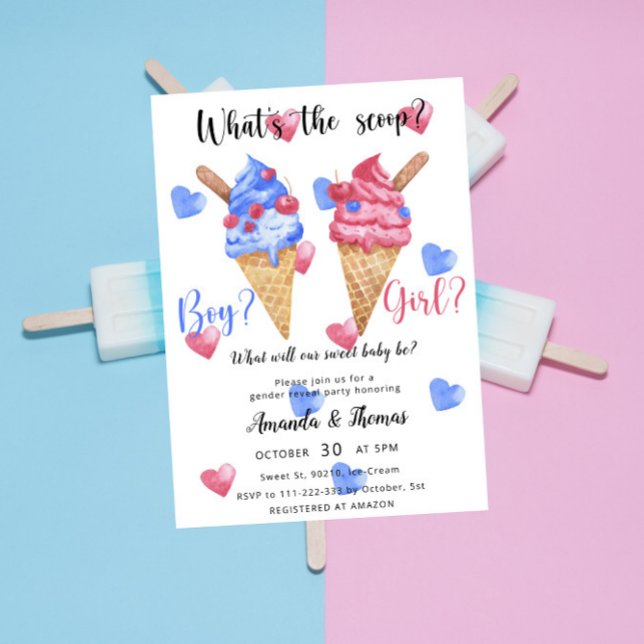 Boy or girl - Ice Cream - gender reveal party Invitation (Creator Uploaded)