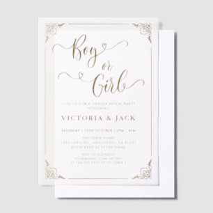 Boy or Girl Luxury Gold Ornate Baby Gender Reveal Vellum Invitations