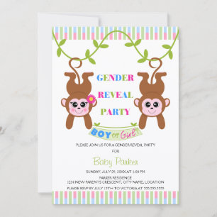 Boy or Girl Monkey Gender Reveal Party Invitation