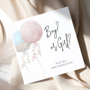 Boy Or Girl Pink and Blue Balloon Gender Reveal Napkin