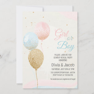 Boy or girl pink and blue gender reveal party invitation